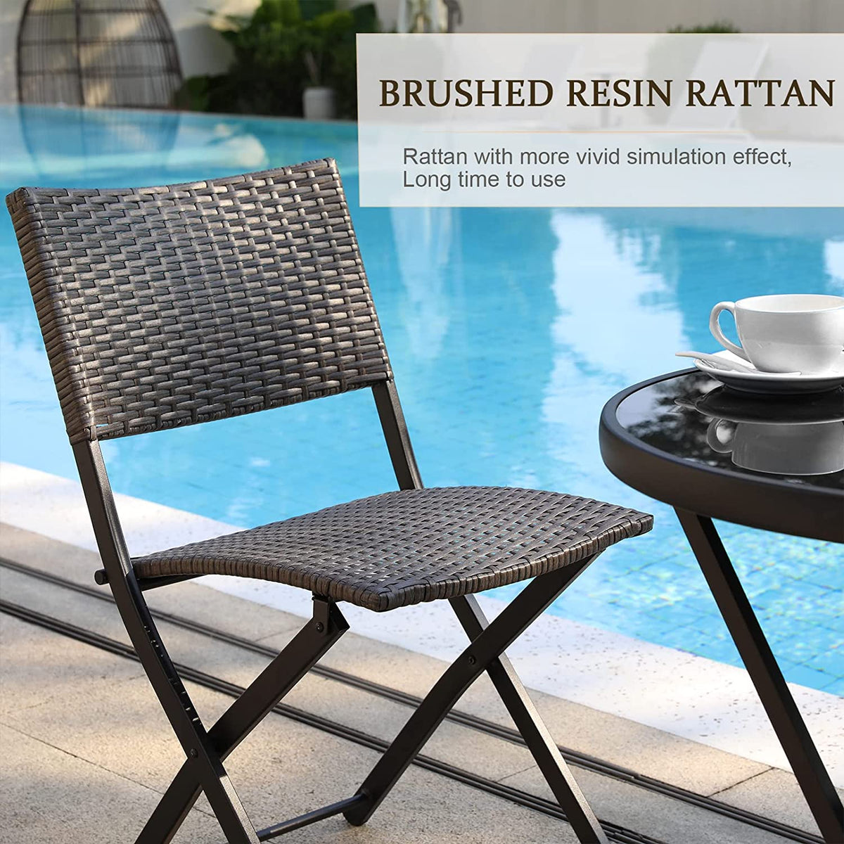 3 Pieces Wicker Patio Bistro Set with Folding Round Table and Chairs O677702