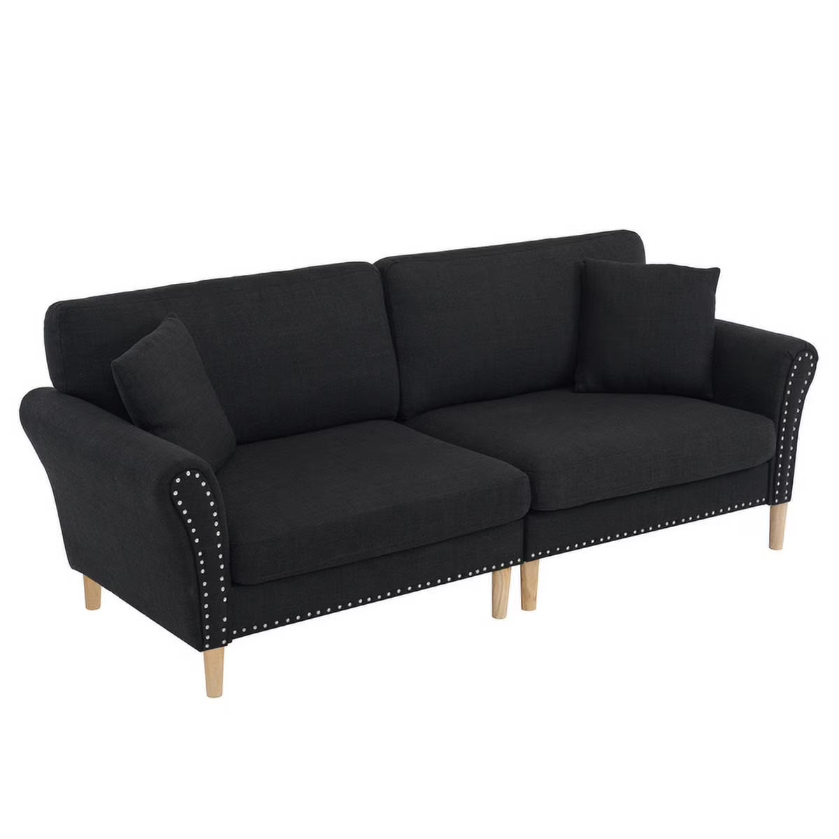 Black Upholstered 2-Seat Loveseat Sofa with 2 Pillows J738701