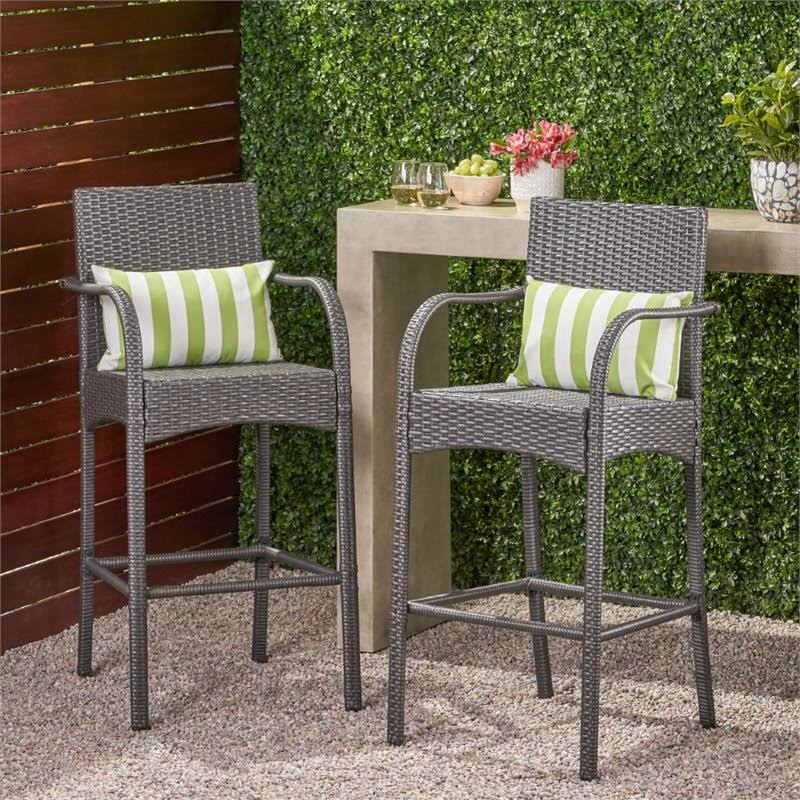 Gray Wicker Barstool Chair (Set of 2) O5204