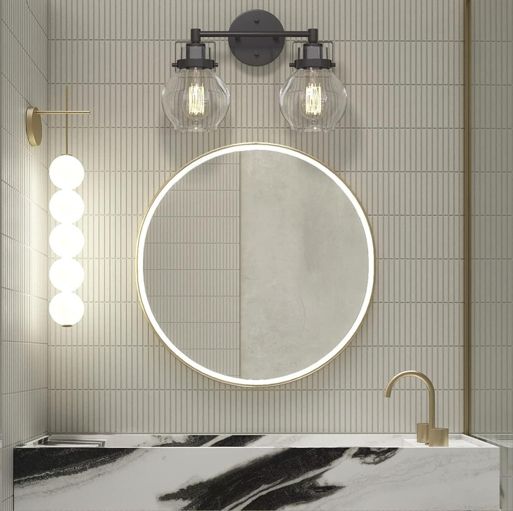 2 Light Black Metal Wall Sconce Lamp Fixture P6061