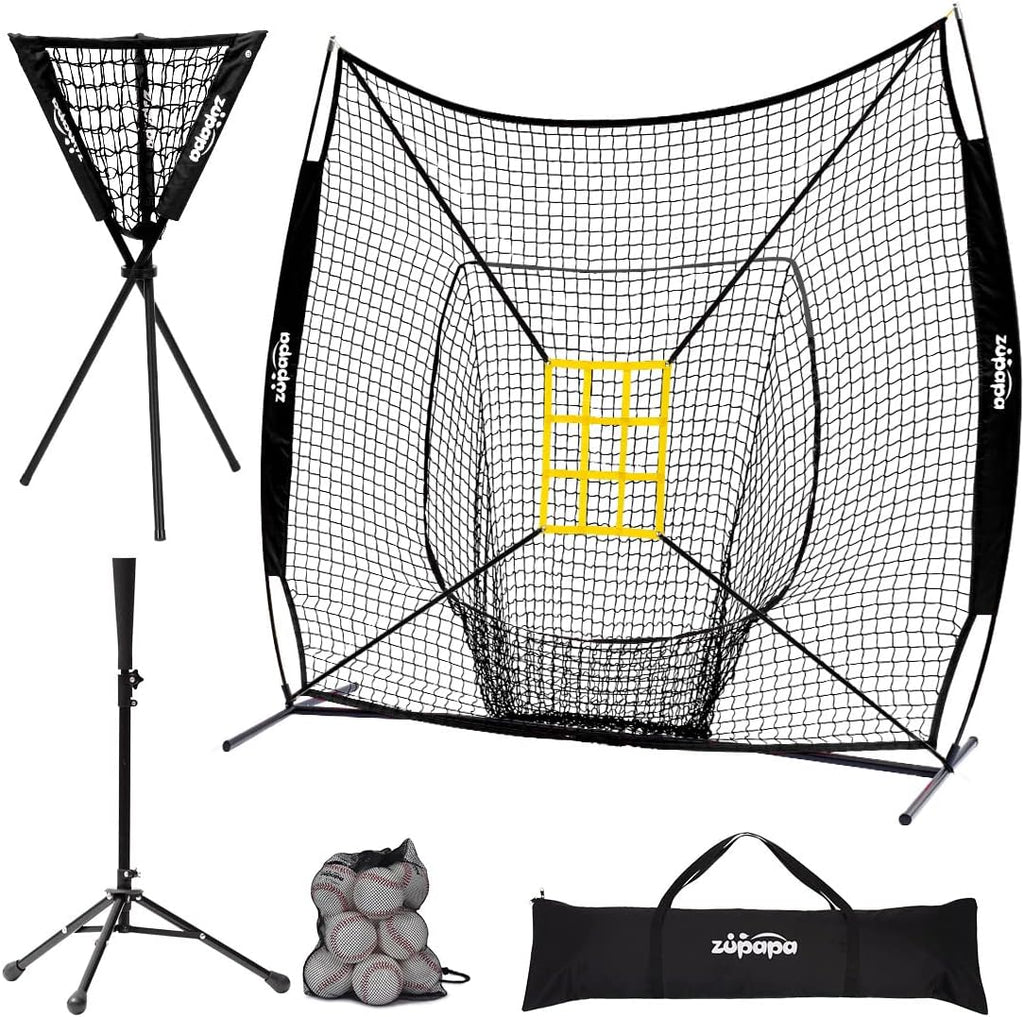 7 X 7 Feet Baseball Backstop Practice Net with Tee Caddy 12 Pack Baseballs Set H3678