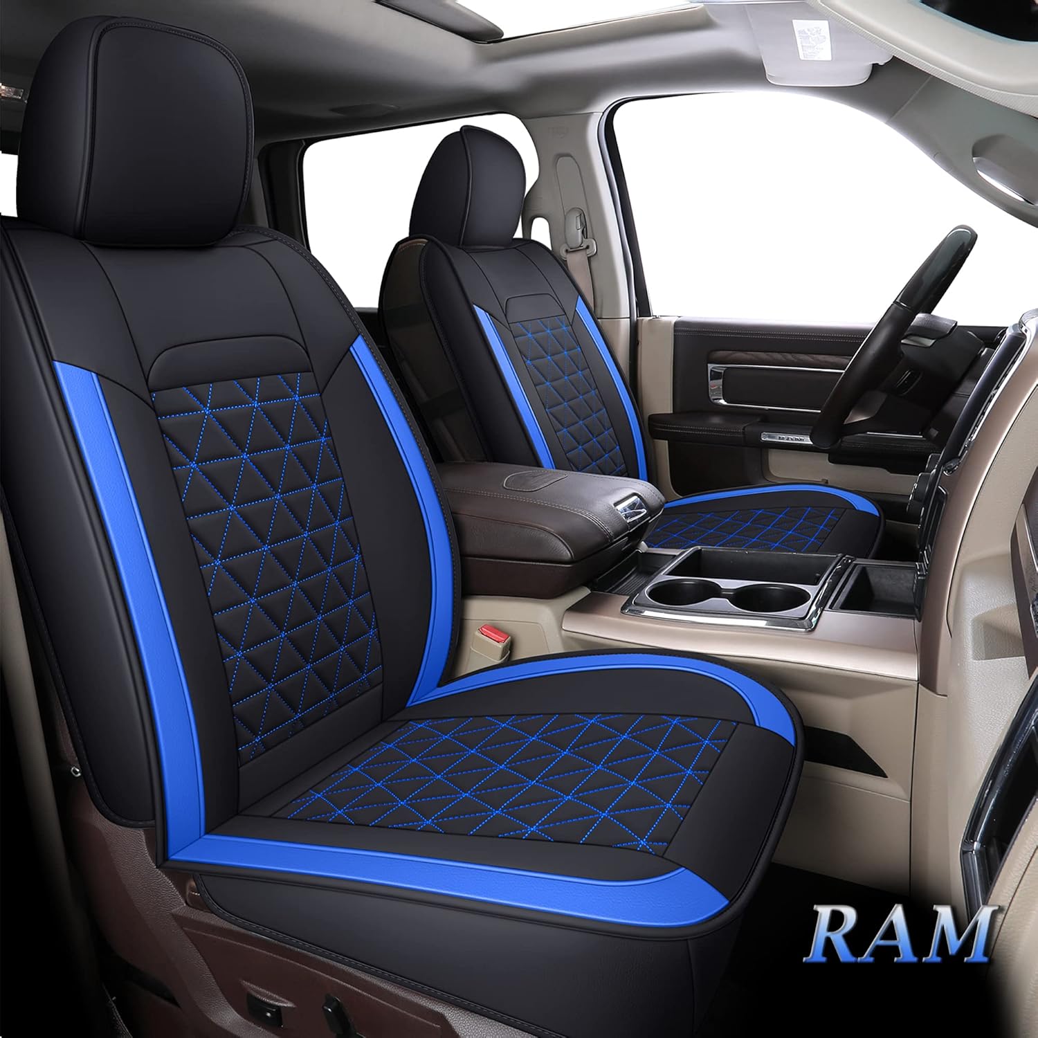 Black Waterproof Leather Car Seat Covers Full Set for Truck Pickup CrewCab with Curved Back Bench R1584