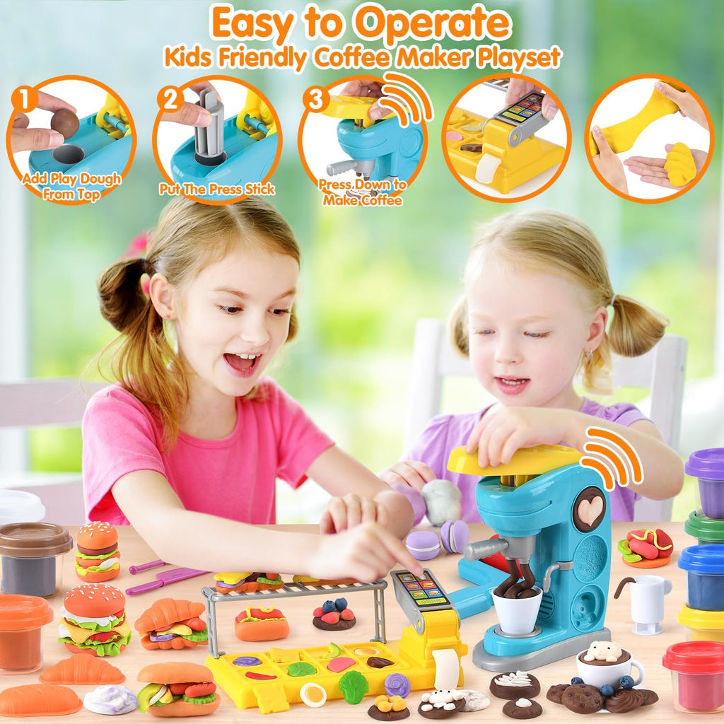 Multicolor Playdough Coffee Maker Toy Set P9376