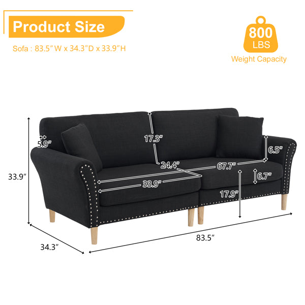 Black Upholstered 2-Seat Loveseat Sofa with 2 Pillows J738701