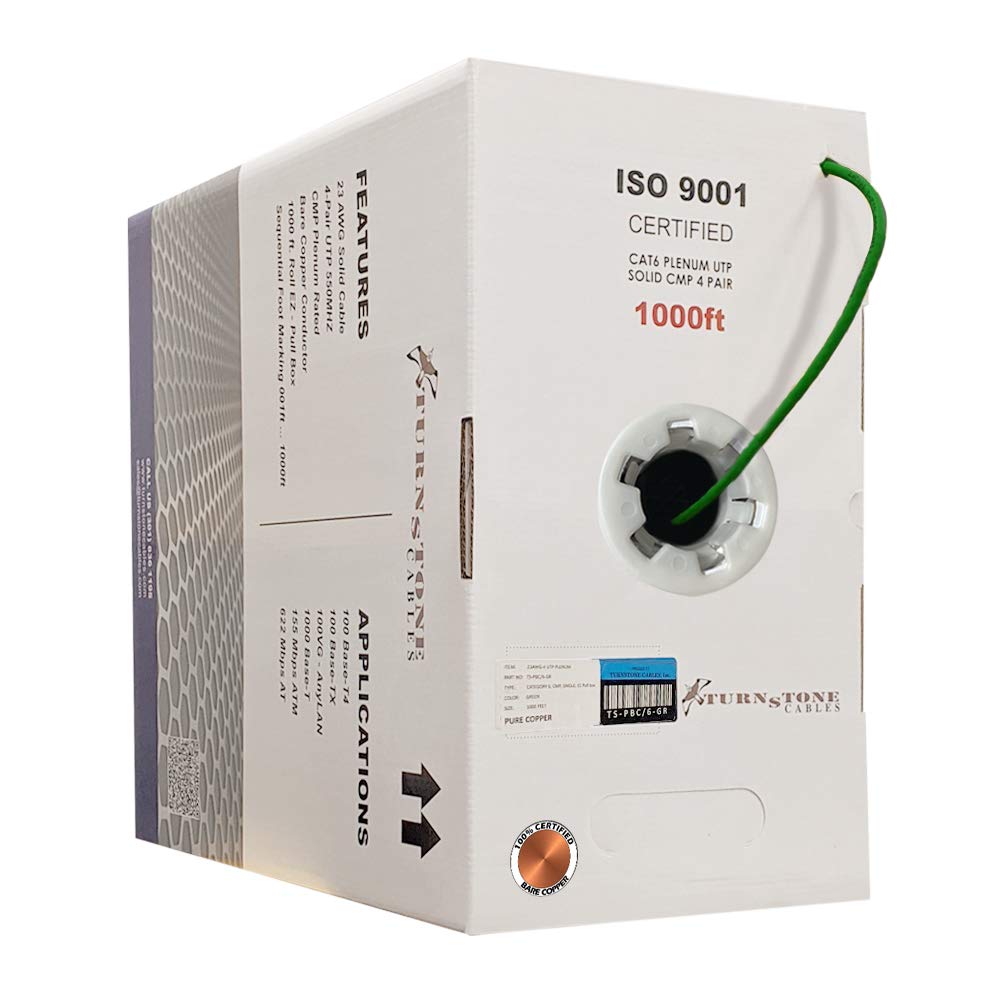 Cat6 Plenum (CMP) 1000ft Cable, 23AWG Solid Bare Copper UTP Bulk Ethernet Cable O1968