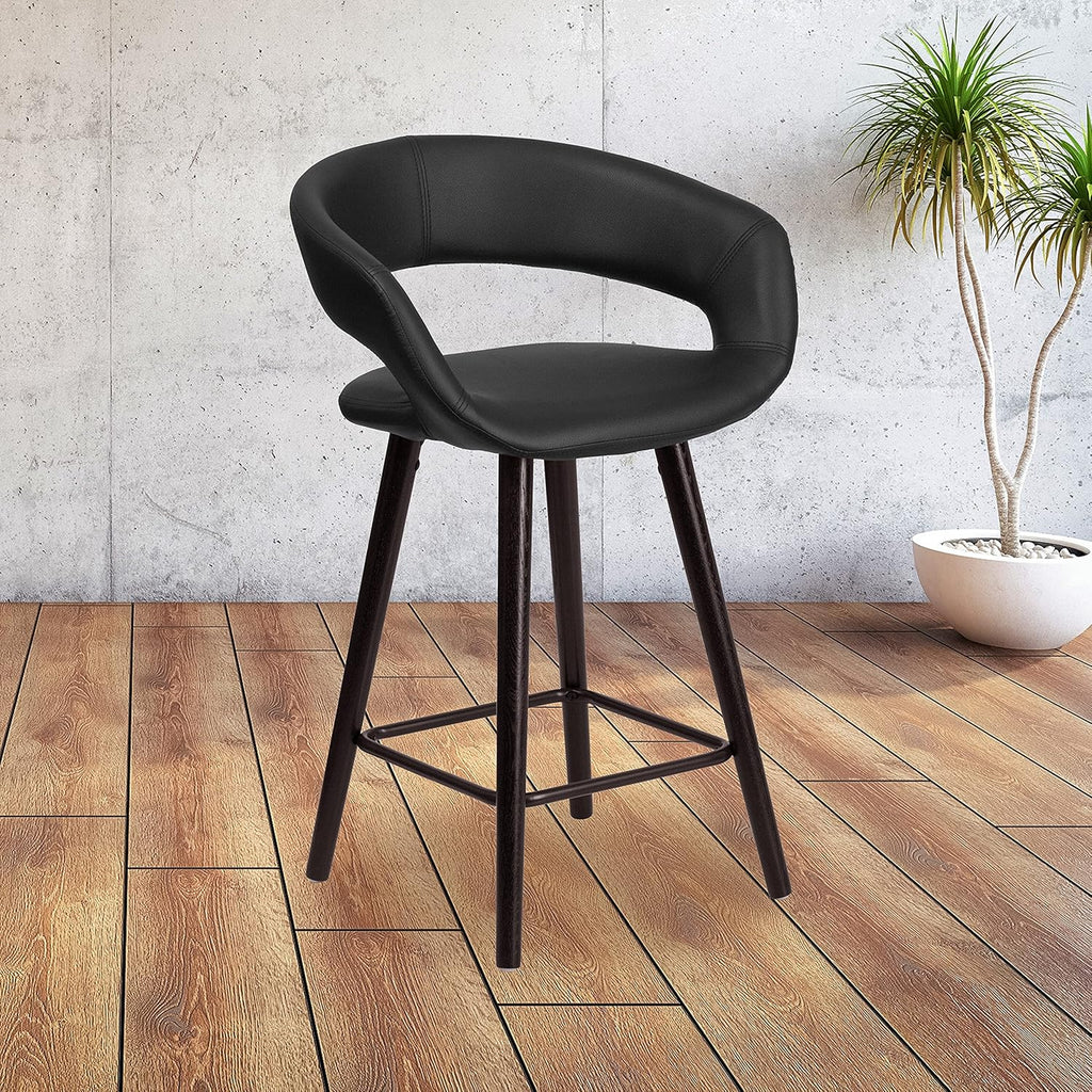 Black Vinyl Cappuccino Wood Counter Height Stool T6703