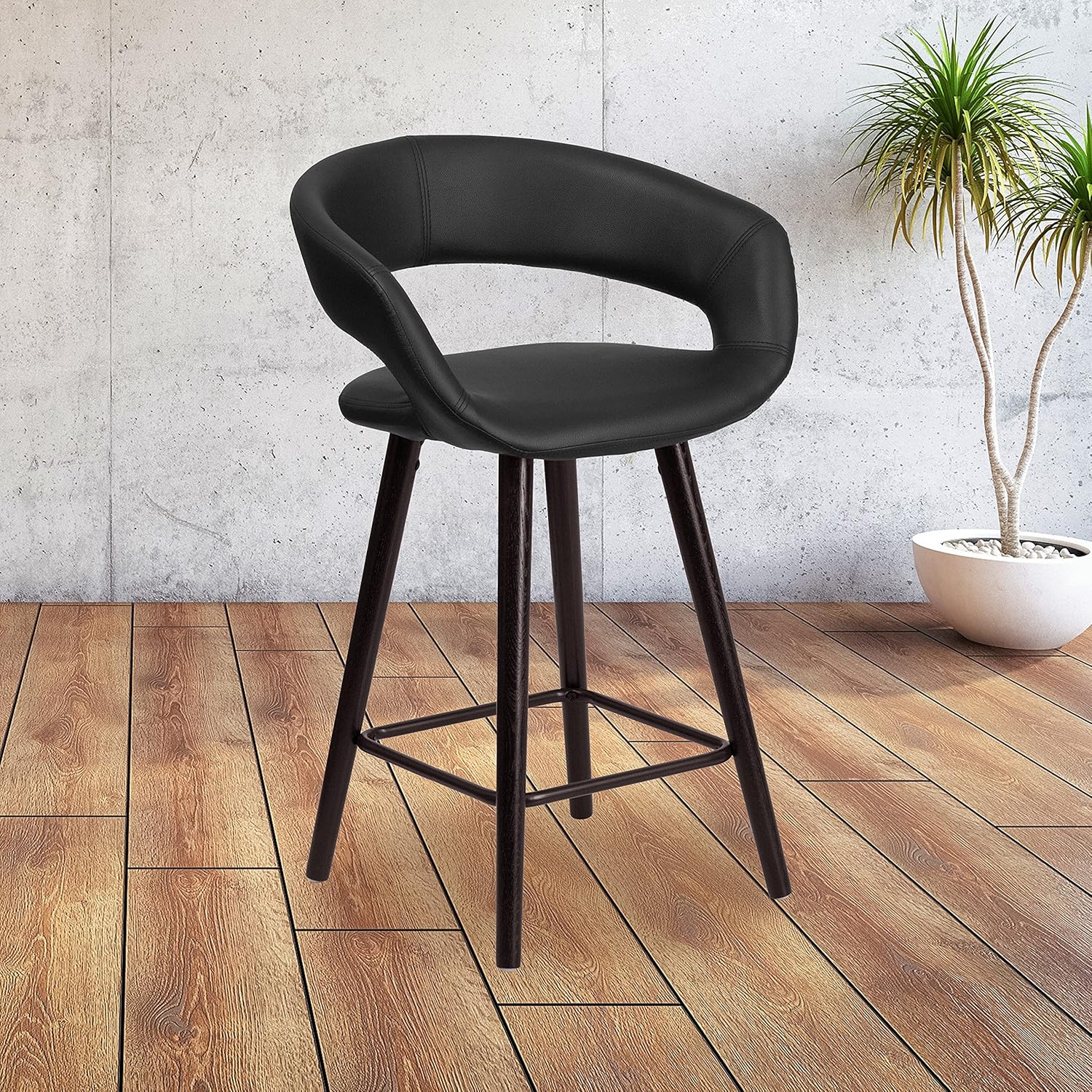 Black Vinyl Cappuccino Wood Counter Height Stool T6703