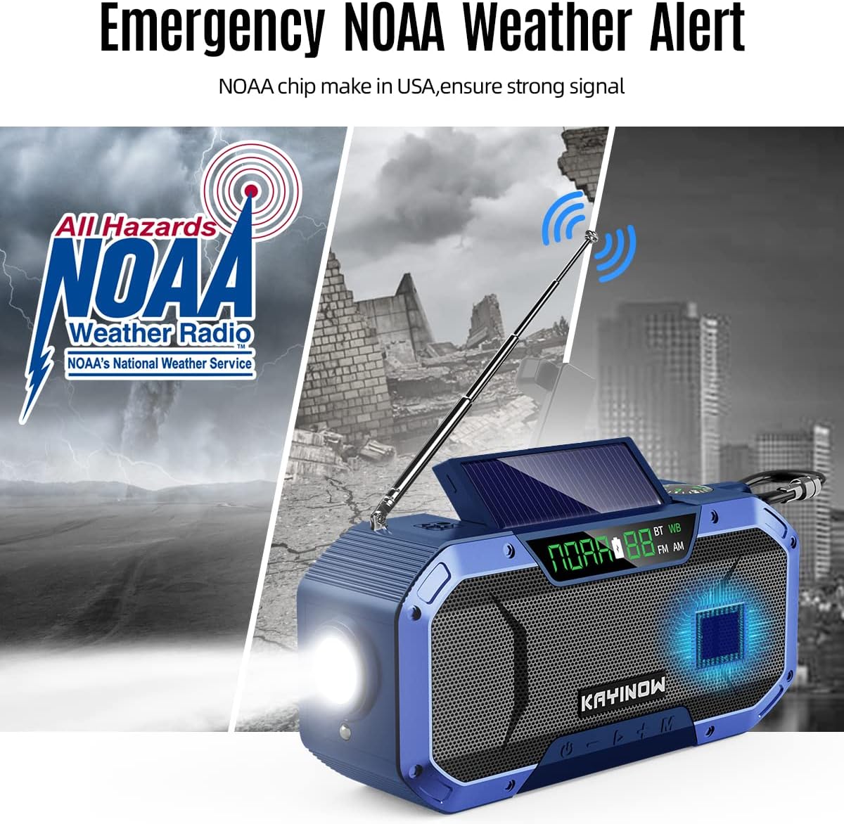 Emergency NOAA Weather Alert Radio with Bluetooth Speaker, IPX5 Waterproof, Hand Crank Solar, 5000mAh Battery, AM FM, Flashlight, SOS, USB Phone Charger, Pack of 2 Y683756