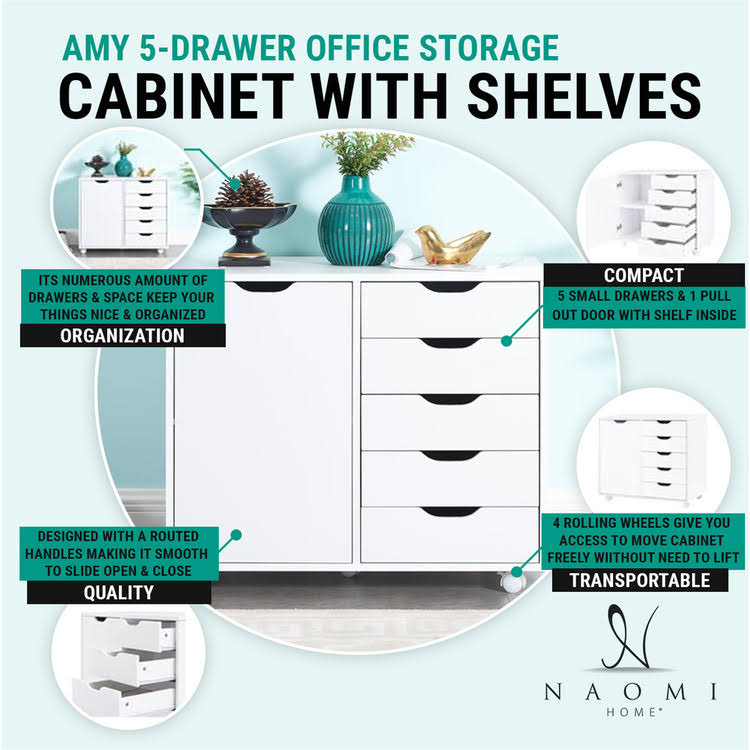 Gray 5-Drawer Office Storage Cabinet with Shelves R82246