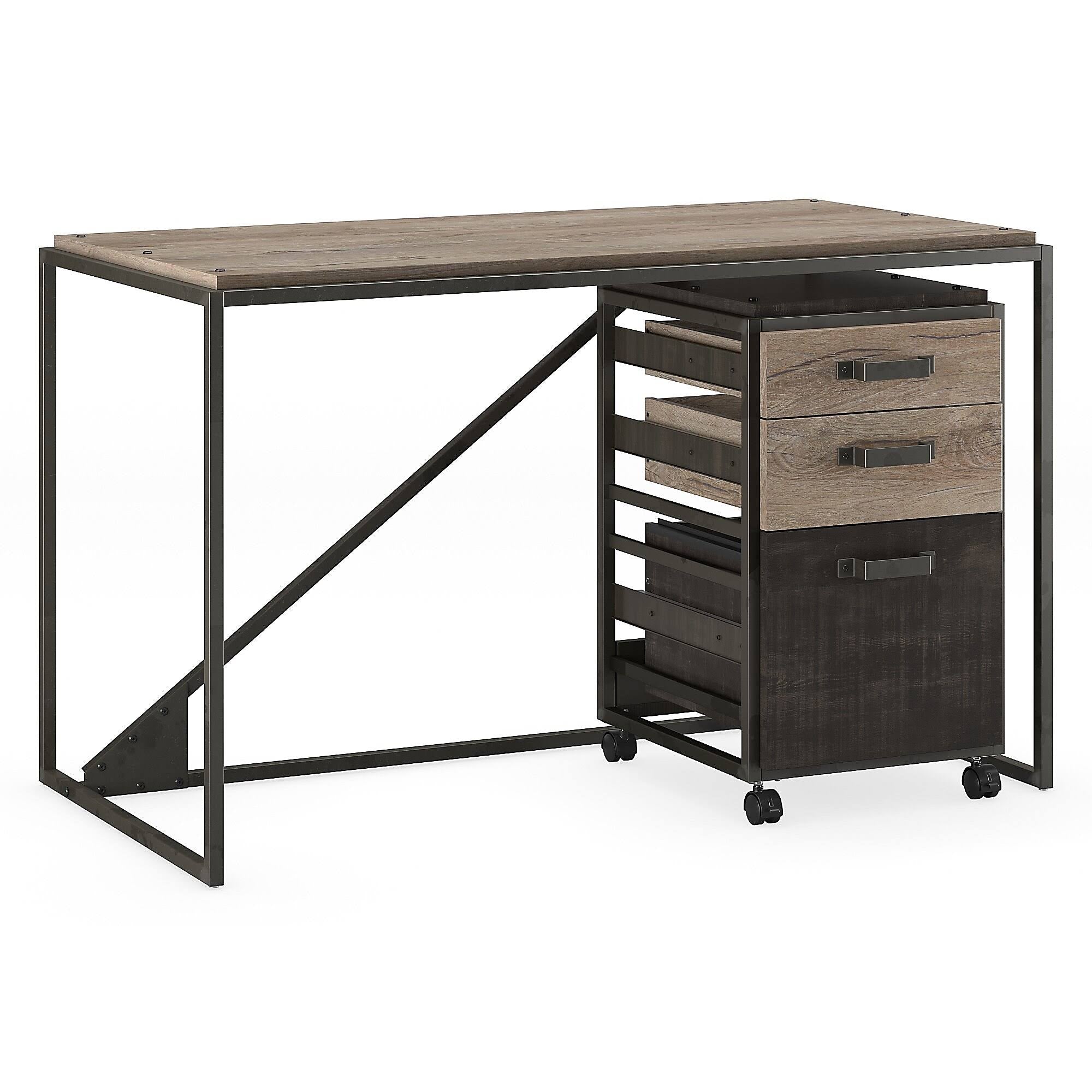 Industrial Desk with 3 Drawer Mobile File Cabinet in Rustic Gray I265988