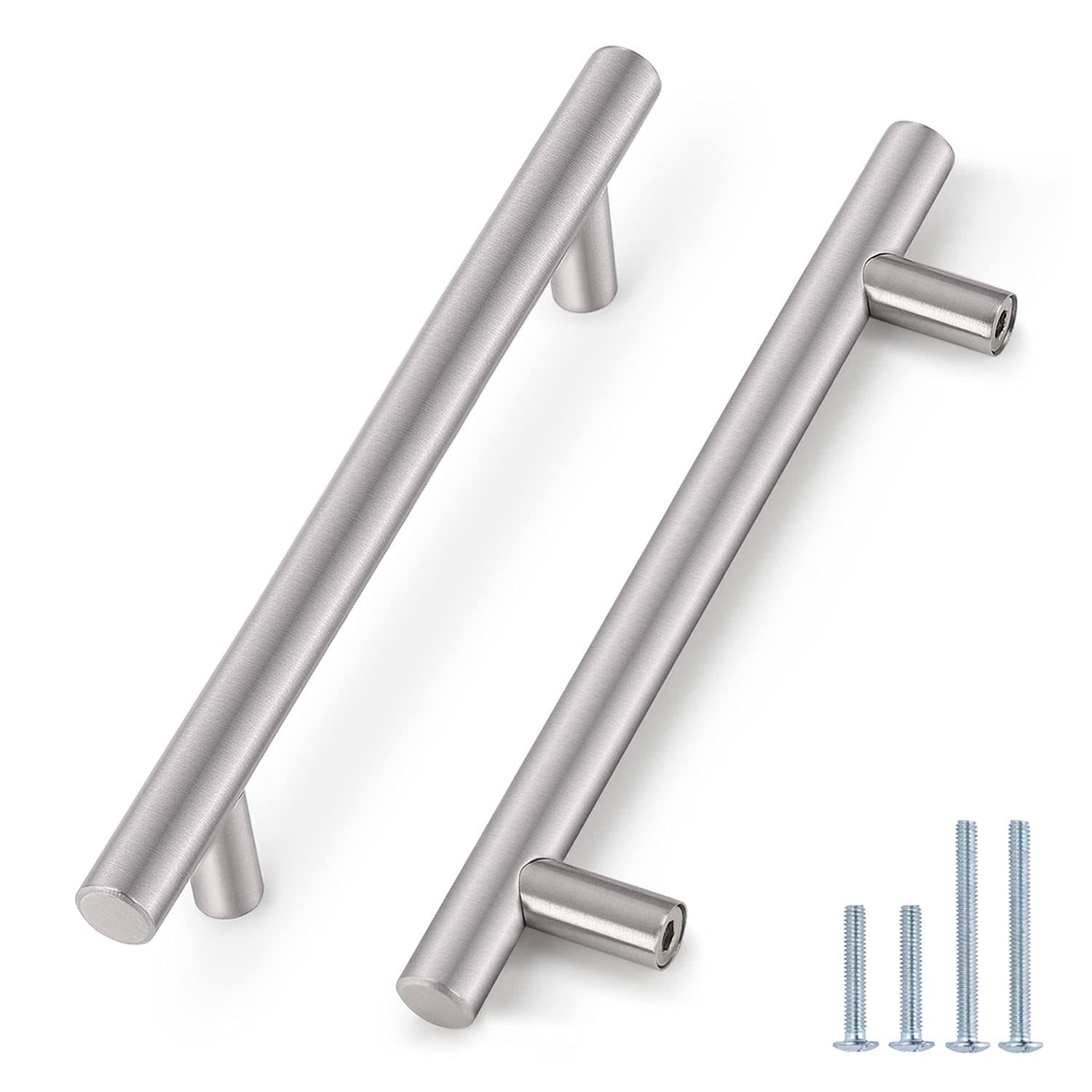 30 Pack 6-3/10" Hole Center Stainless Steel Euro T Bar Cabinet Pulls Satin Nickel Z44435
