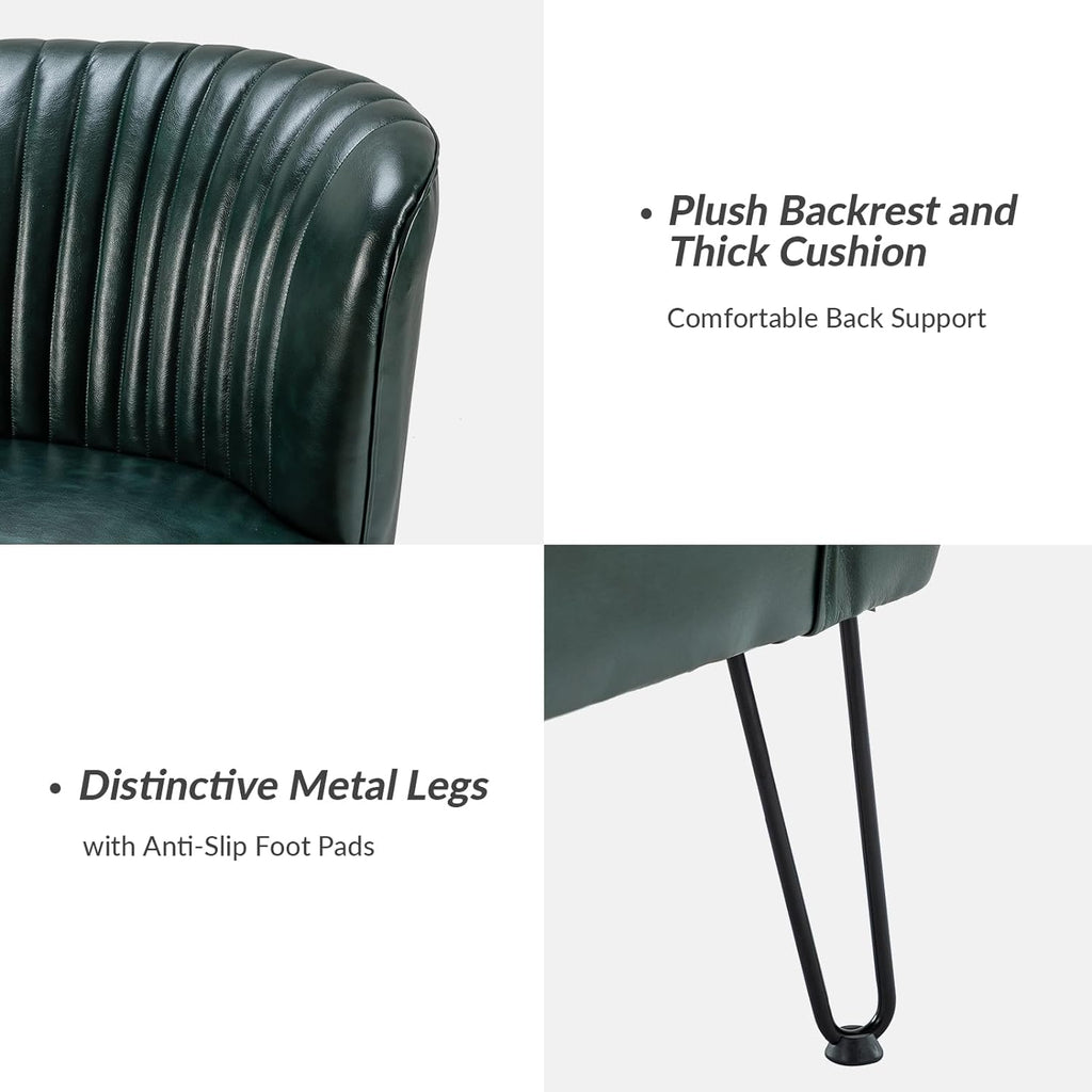 Green Faux Leather Armless Accent Chair with Metal Base V249