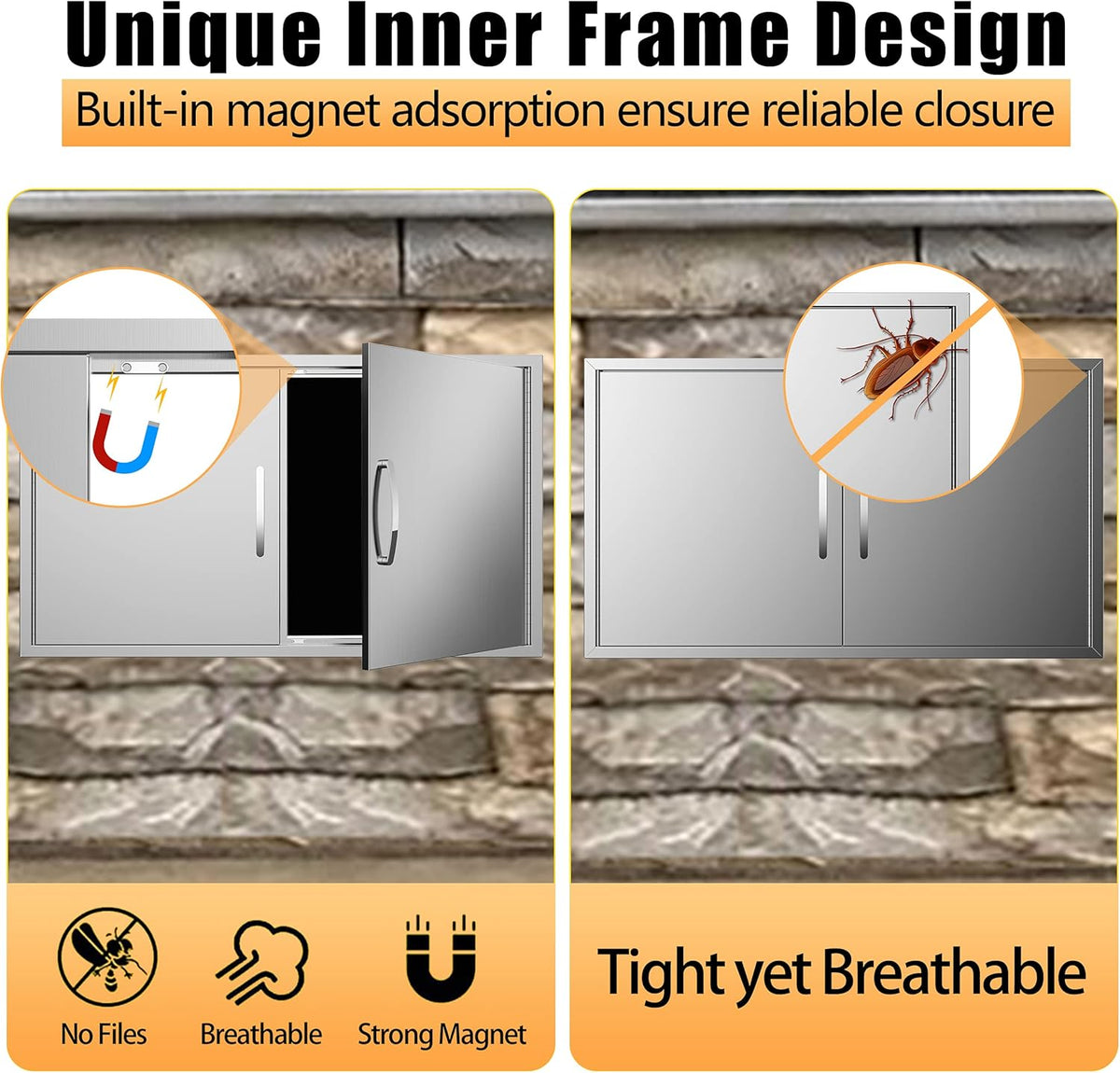 Outdoor Kitchen Doors 36W x 21H Stainless Steel Double Wall Construction Vertical Door F82403