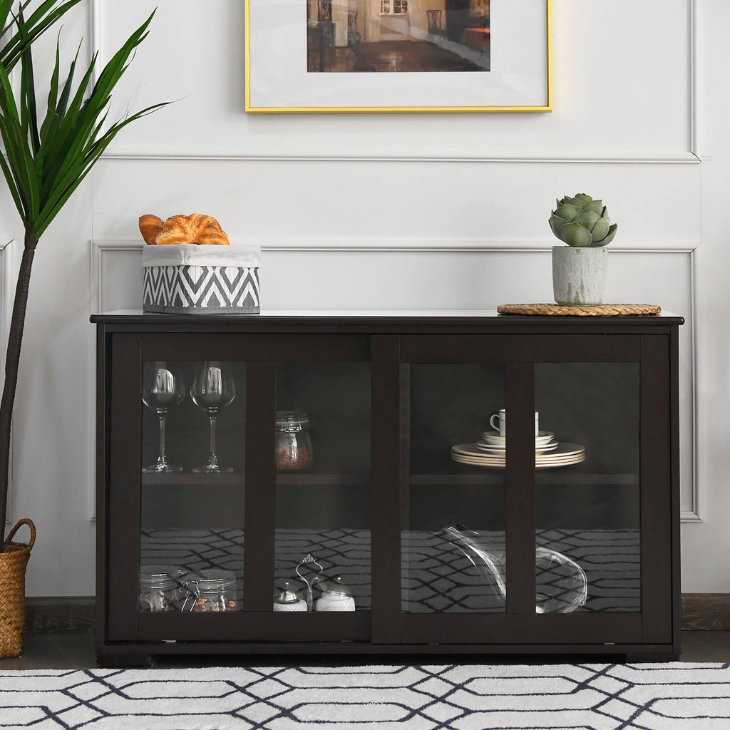 Brown Kitchen Storage Cabinet Sideboard Buffet Cupboard with Sliding Door J567
