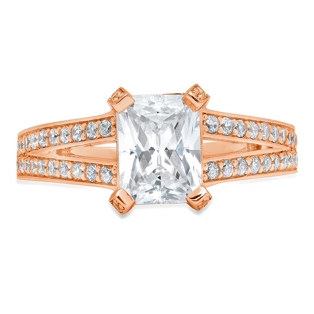 14K Rose Gold Emerald Cut Natural Diamond Engagement Ring T442378