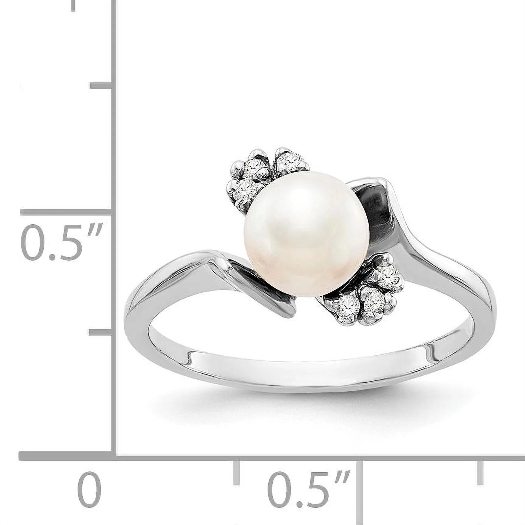 14k White Gold 6mm FW Cultured Pearl AAA Real Diamond Ring W716234