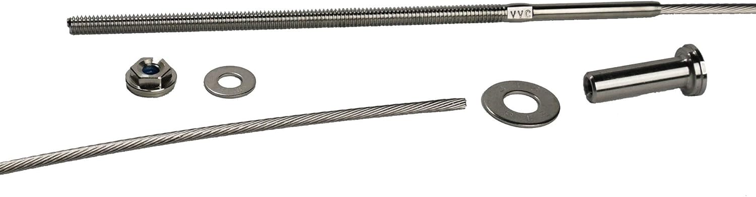 Stainless Steel Cable Railing Installation Kit for Deck Railing for 4x4 and 6x6 Posts, 1/8 Inch Cable, 25 Feet with Long Terminals and Stainless Chamfer Caps Q464