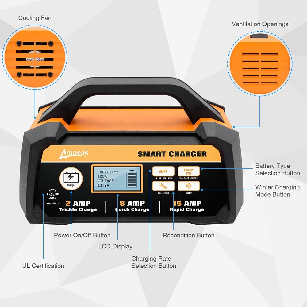 2/8/15A 12V Smart Battery Charger/Maintainer with Winter Mode Pack of 2 B664352