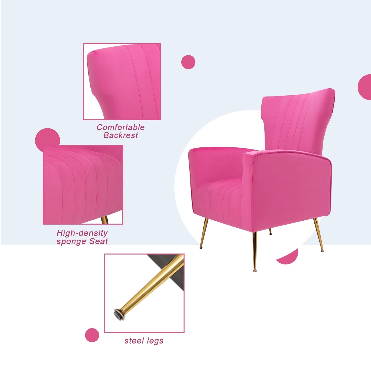 Velvet Wingback Accent Chair with Gold Legs N803281
