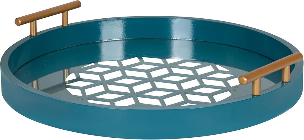 Navy and Gold Round Decorative Tray with Metal Handles M9544