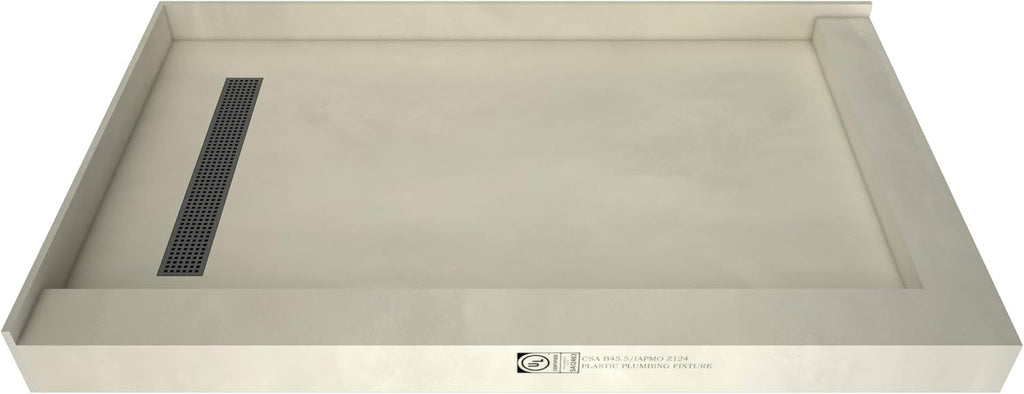 48" D x 72" W Shower Pan with Left Trench & Right Dual Curb X675611