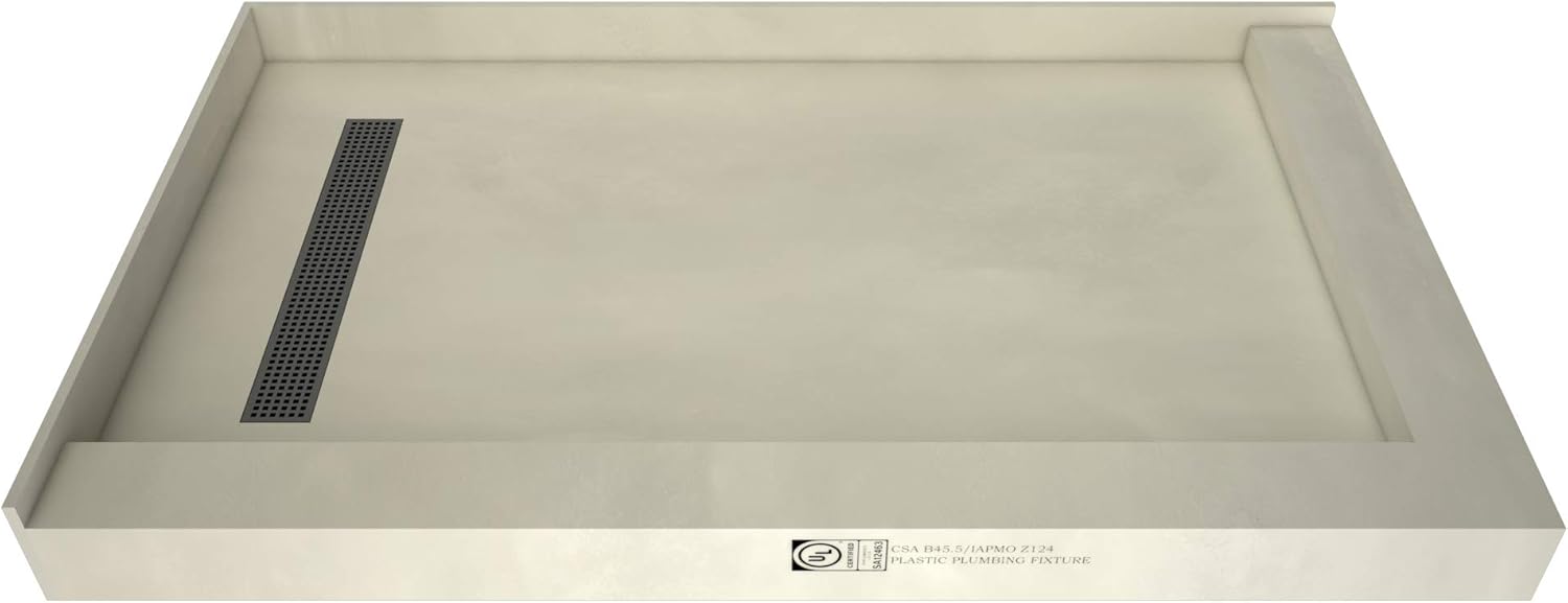 48" D x 72" W Shower Pan with Left Trench & Right Dual Curb X675611