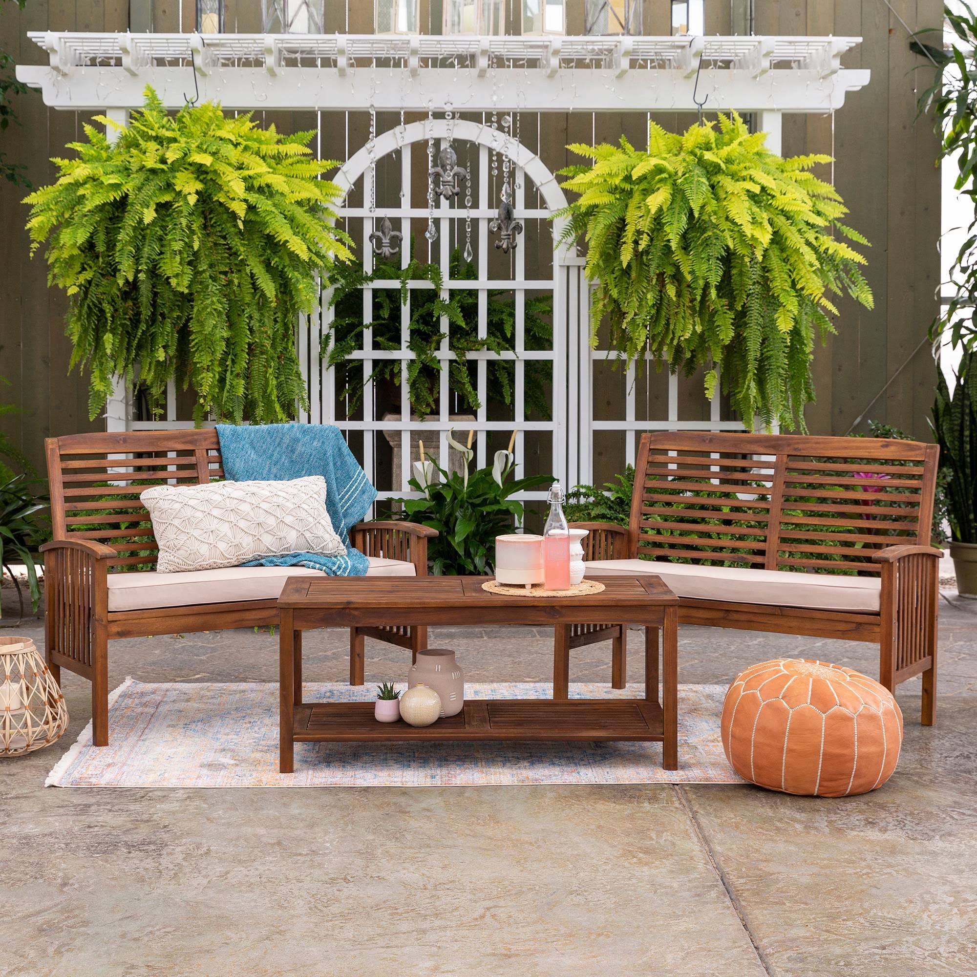 3PC Acacia Wood Patio Conversation Set Dark Brown W729994