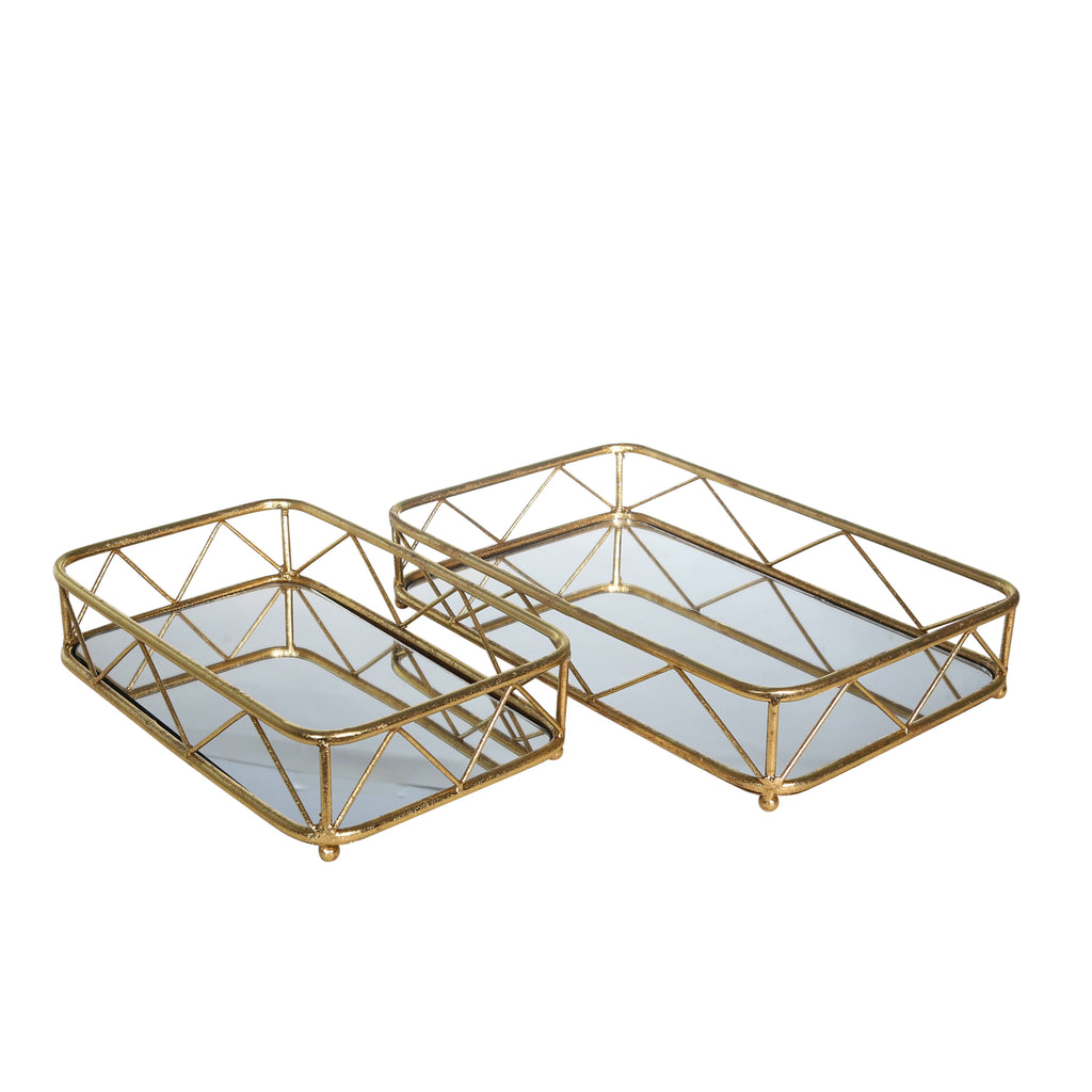 Rectangular Metal Frame Tray with Glass Top, Set of 2 I366776