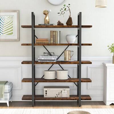 Distressed Brown Steel 5 Shelves Etagere Bookcase P784