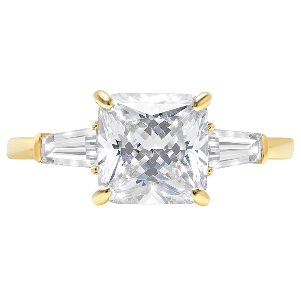 Asscher Cut Clear Simulated Diamond 18k Yellow Gold Three-Stone Ring C562198