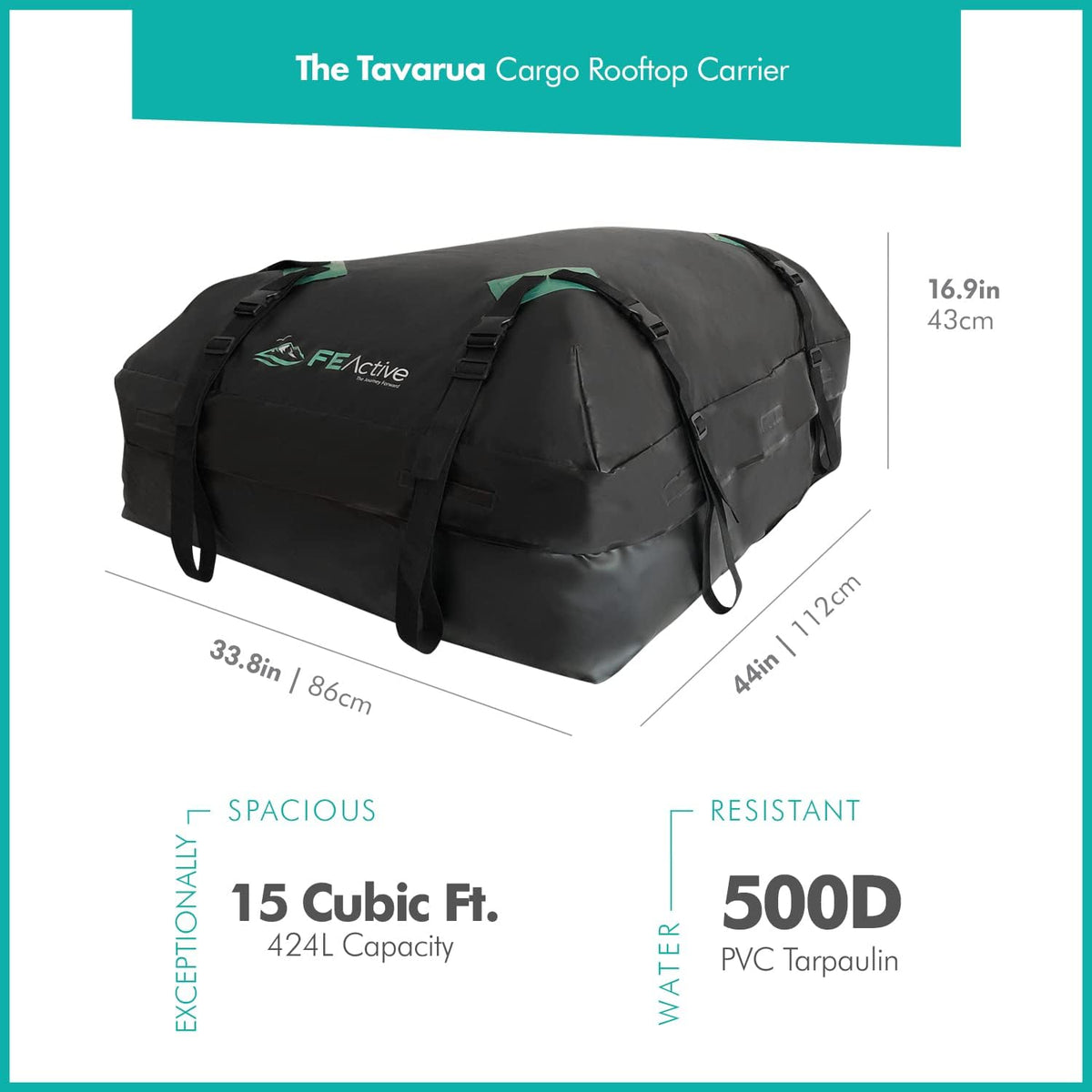 15 Cubic ft. Waterproof Roof Cargo Carrier with Straps U559