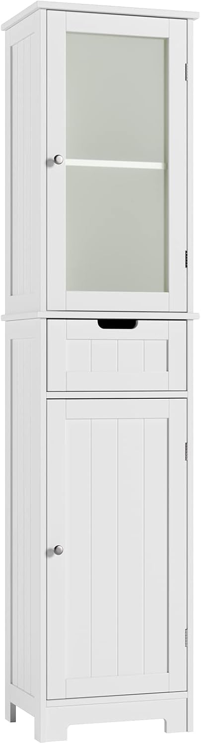 White 2 Door 1 Drawer Freestanding Tall Bathroom Cabinet Z261116