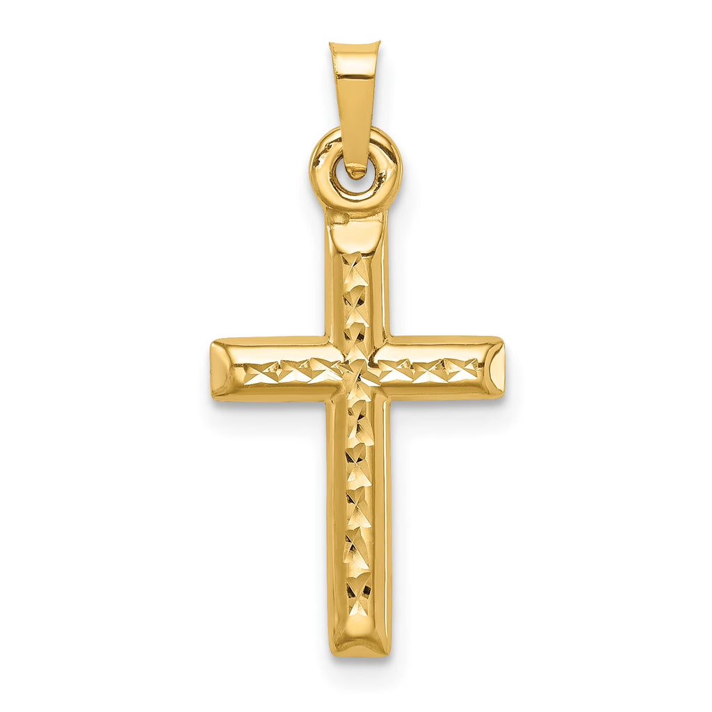 14K Yellow Gold Polished Hollow Diamond-Cut Cross Pendant Charm R956415
