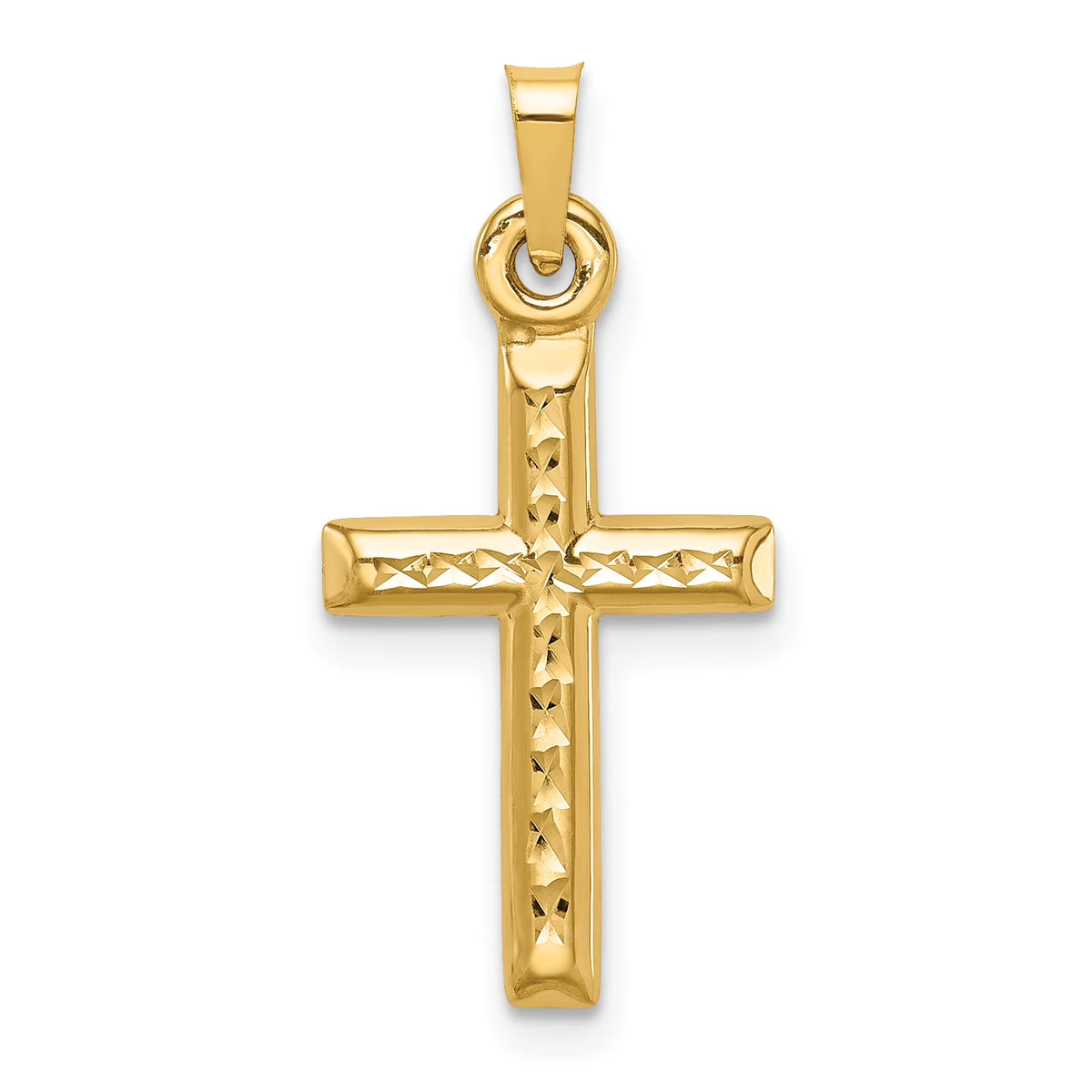 14K Yellow Gold Polished Hollow Diamond-Cut Cross Pendant Charm R956415
