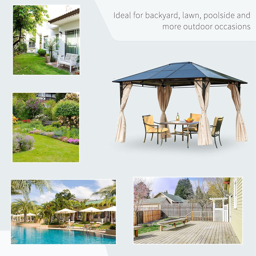10x12 Hardtop Gazebo with Metal Frame, Polycarbonate Canopy with Curtains Q822