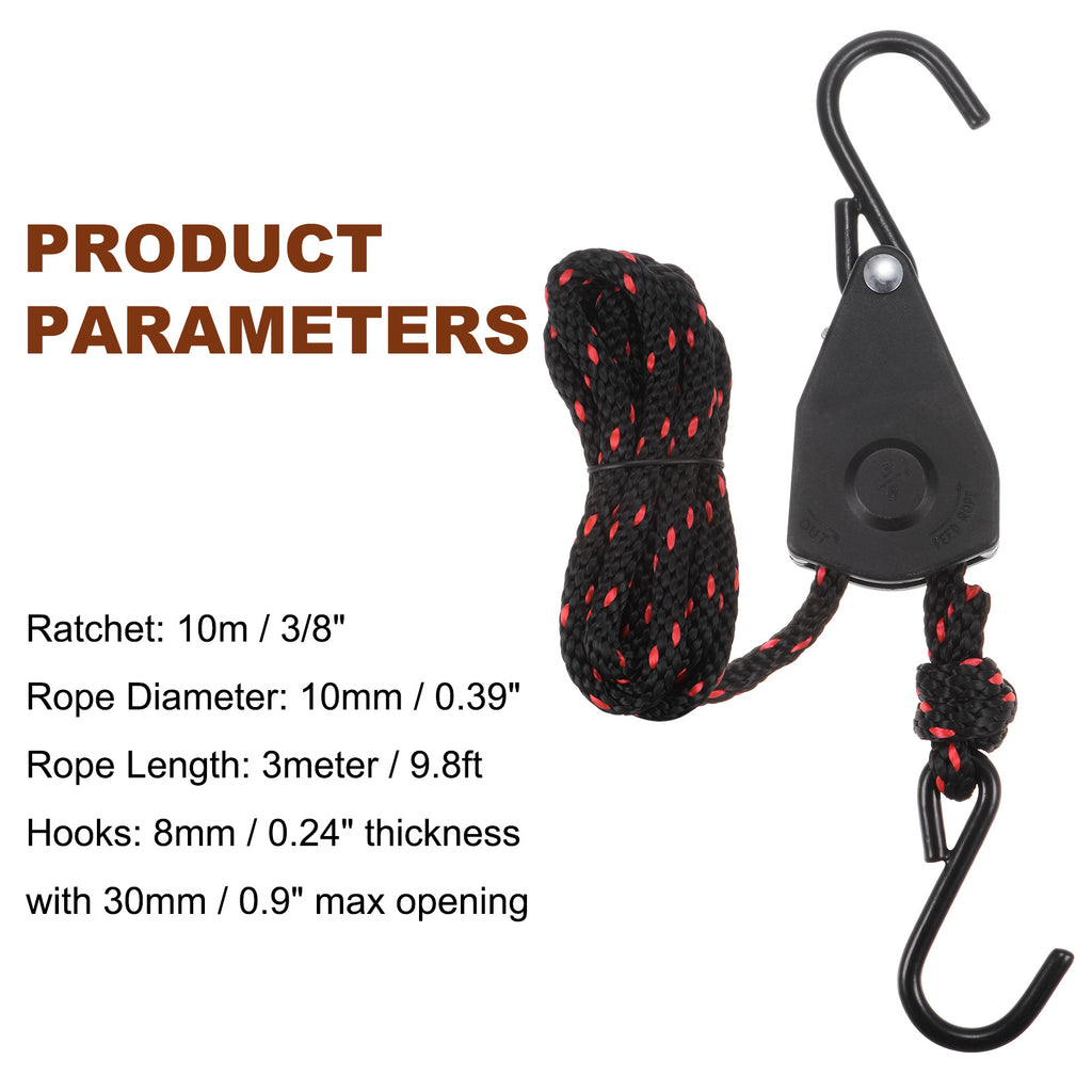 3/8" (10mm) Tie Down Ratchet Rope Hanger Metal Gear 9.8ft (3meter) Strap W3960