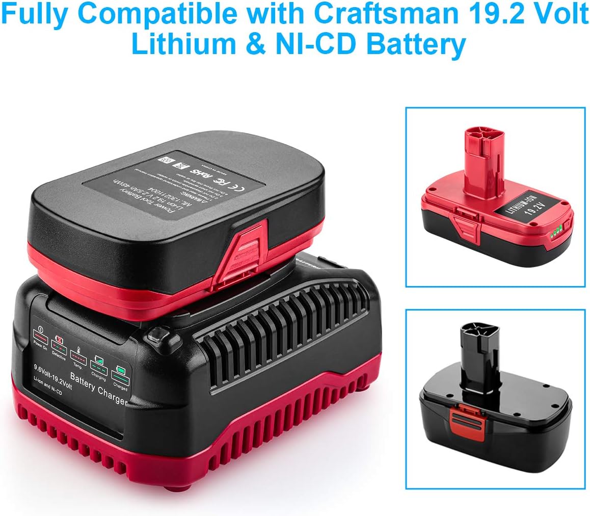 2Pack 3.0Ah Replacement Battery for Craftsman 19.2V Lithium Battery with Charger J774866
