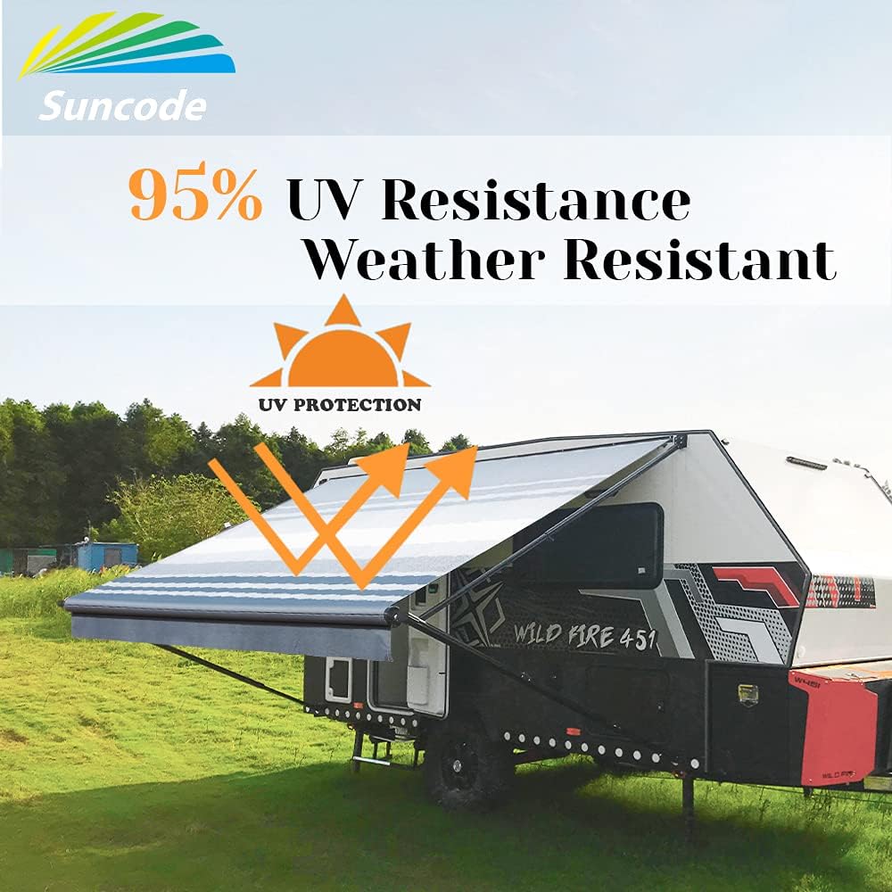 Blue Dune Stripes 10 Feet Vinyl RV Awning Replacement X427634