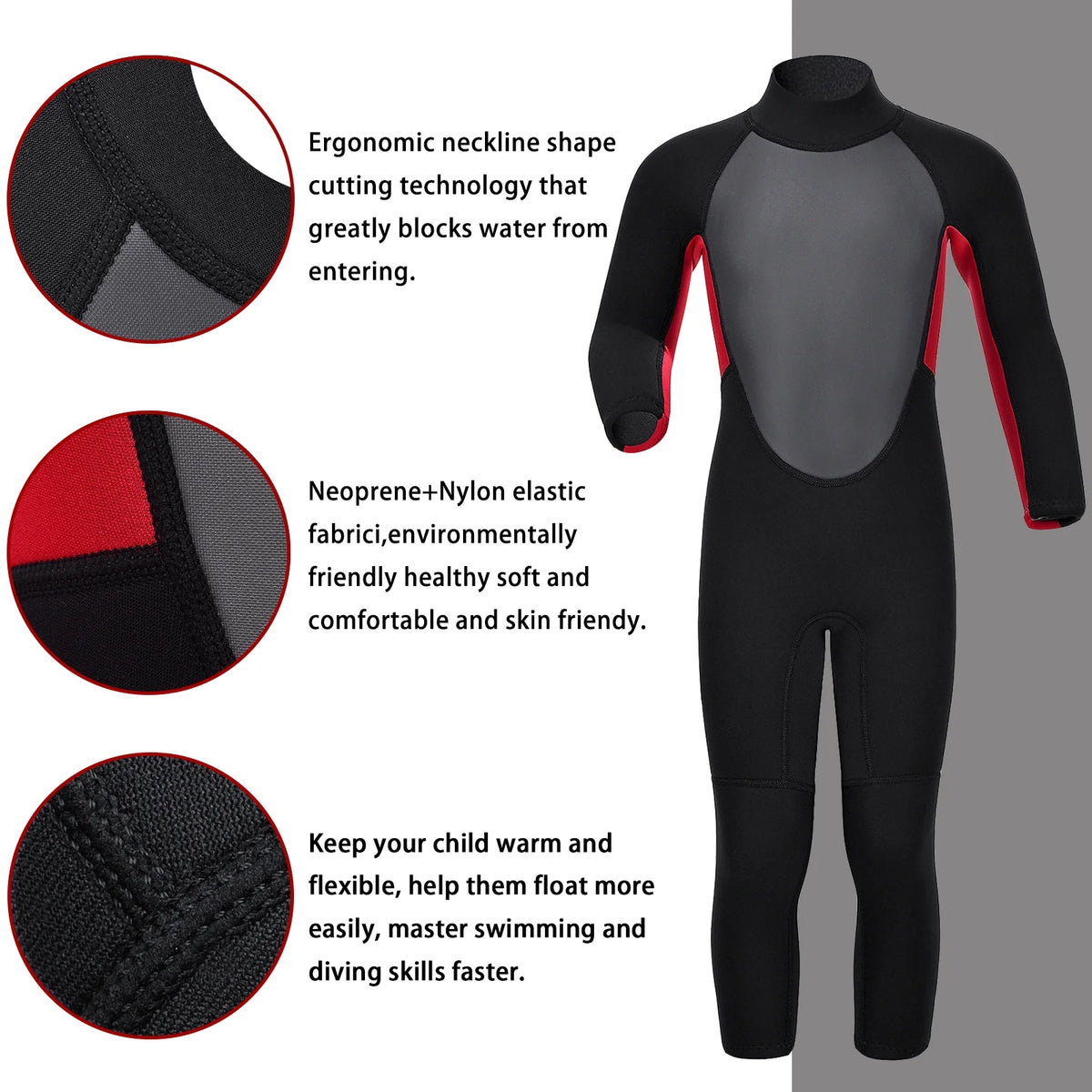 Kids 2mm Neoprene Full Wetsuit with Back Zip I952