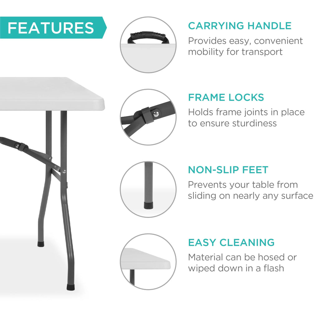 White 8ft Plastic Folding Table with Handle S13244