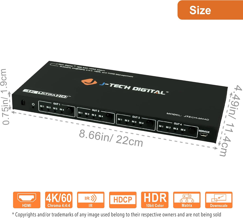 4K 60Hz 4x4 HDMI Matrix Switch with Downscaler EDID HDCP 2.2 HDMI 2.0 W2680