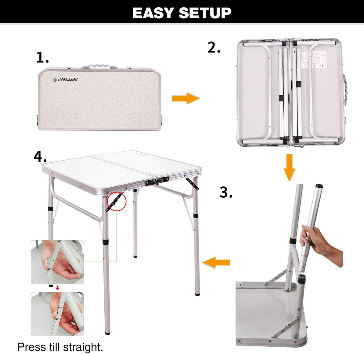 White 36 x 24 inch Aluminum Folding Camping Table S166