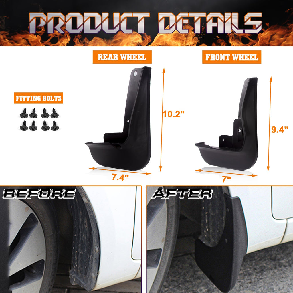 4PCS Front & Rear Mud Flap Splash Guards Fender Flare Mudguard Dirt Slush Trap Protector w/Hardware Accessories Full Set G23912