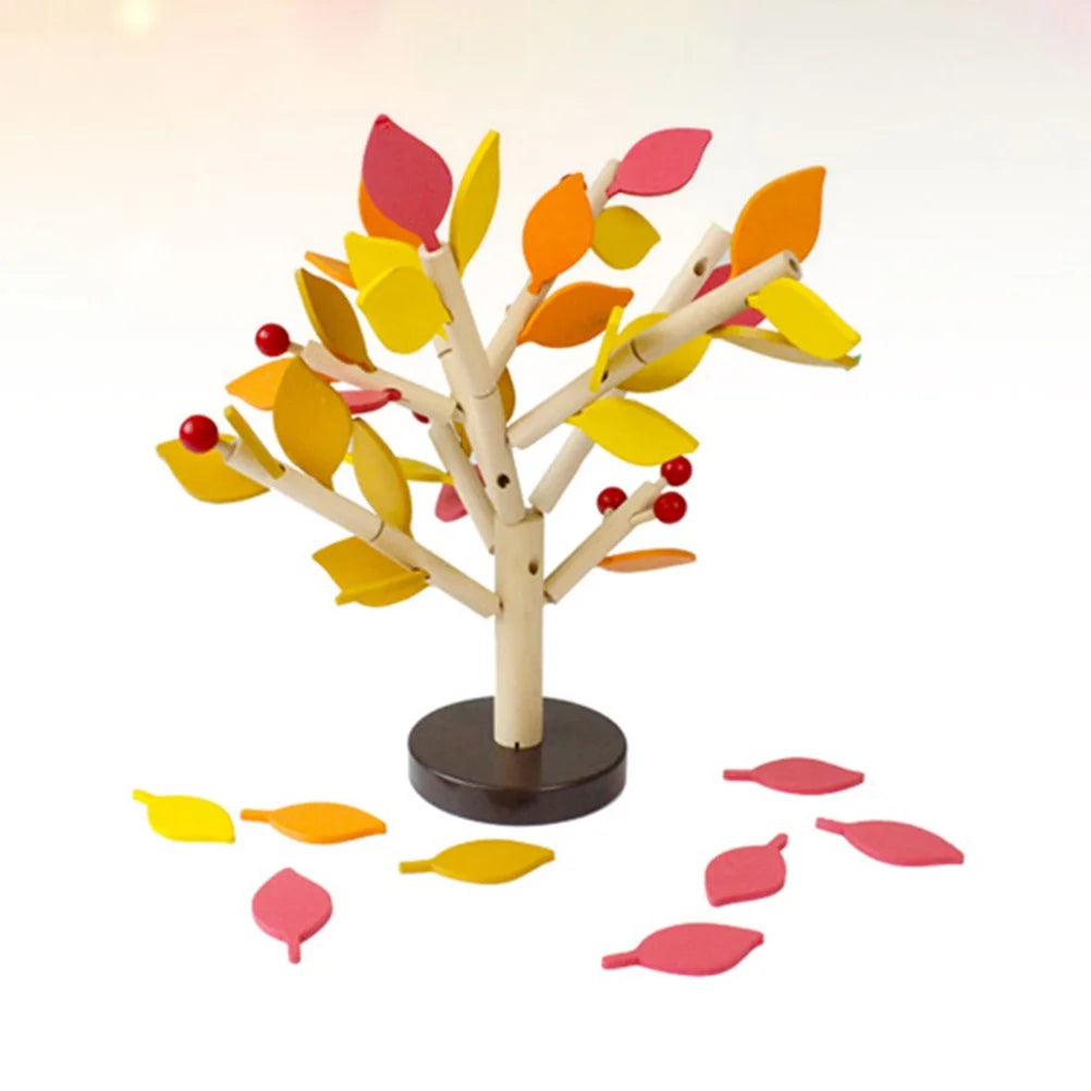 Creative Wooden Tree Blocks with Leaves 3D Building Set Toy (Yellow) E74395