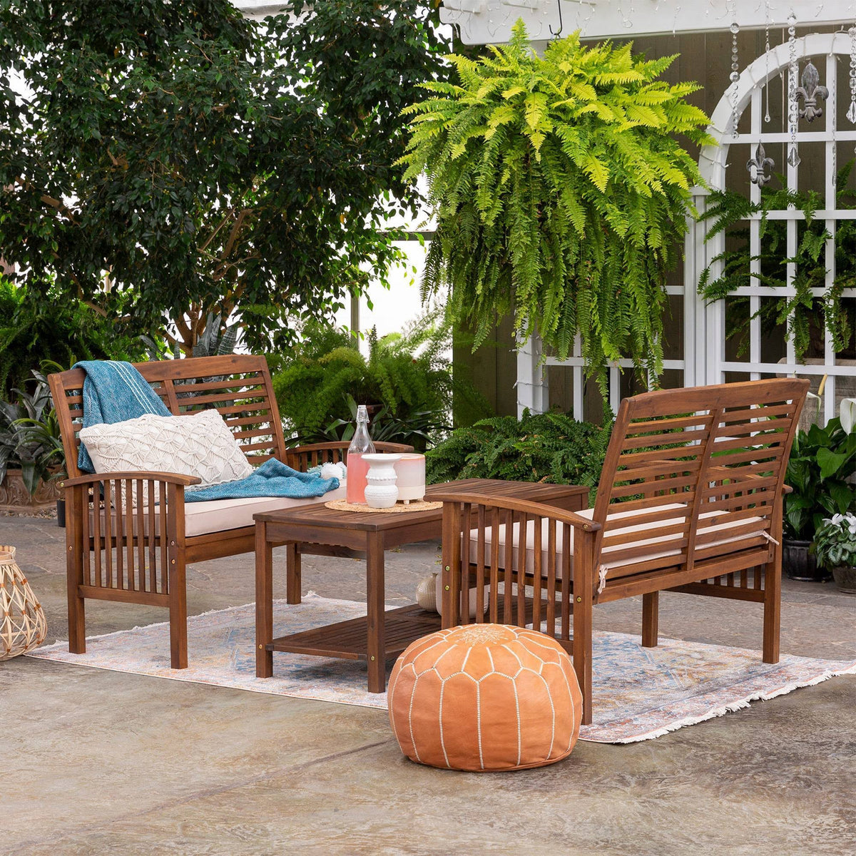 3PC Acacia Wood Patio Conversation Set Dark Brown W729994