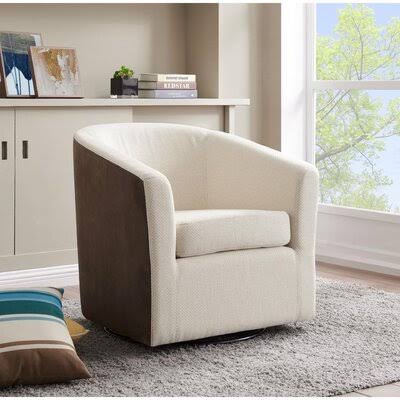28.5cm Wide Swivel Barrel Chair Fabric Cream Velvet Brown A289