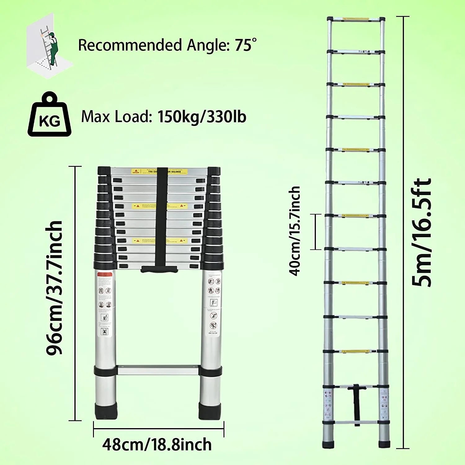 5M Heavy Duty Multi-Purpose Alu Telescopic Extendable Ladder N68806