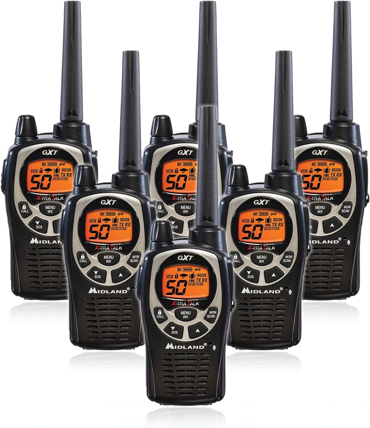 50 Channel GMRS Two-Way Radio Walkie Talkie Black/Silver Pack of 6 T594013