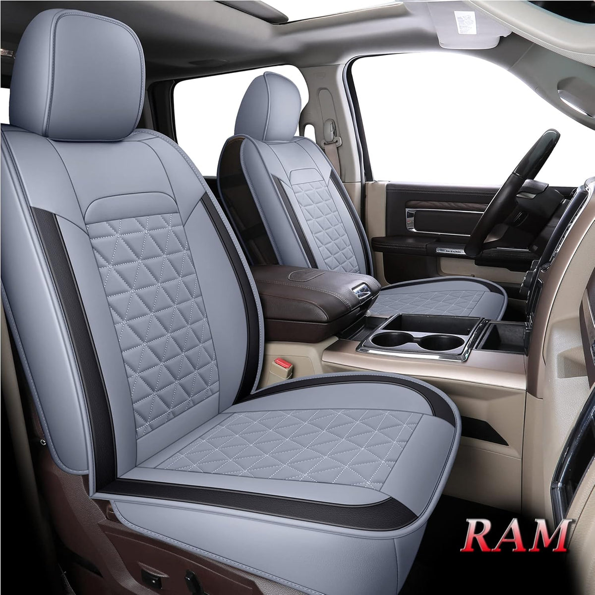 Black Waterproof Leather Car Seat Covers Full Set for Truck Pickup CrewCab with Curved Back Bench R1584