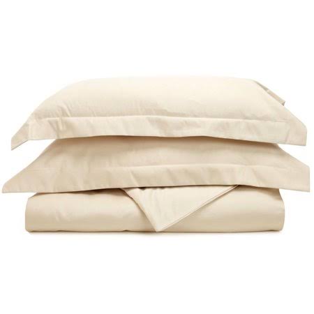 Ivory Beige Solid Cotton Duvet Cover Set G66908